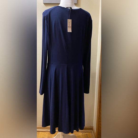 White House Black Market Navy LS Knit A-line w/btns Long Sleeve Dress 12 NWT - Picture 3 of 11